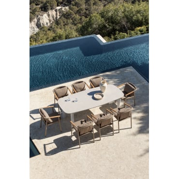 Rechthoekige Tuintafel 220-280x100 Cm Uitschuifbaar In Keramiek En Aluminium Zinti Beige – Crème - Sklum