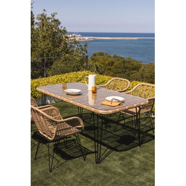 Tuin Tafel Rechthoekig 180x90 Cm In Synthetisch Wicker Leribert Natuurlijk - Sklum