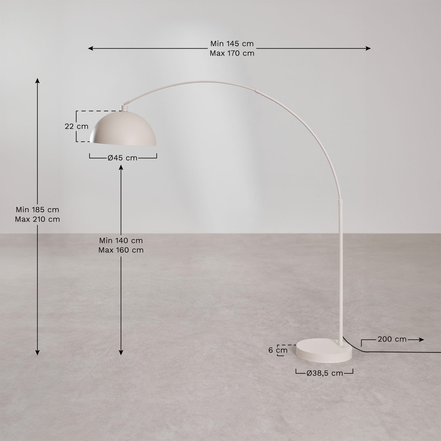 Diala ijzeren vloerlamp, AFMETINGEN