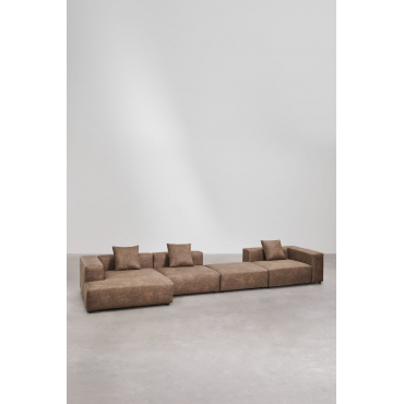 Modulaire Bank Met Linker Chaise Longue, 3-delig Met Hoge Armleuning En Poef (↔︎480 Cm) Bruna Bruin Koffie Suède - Sklum