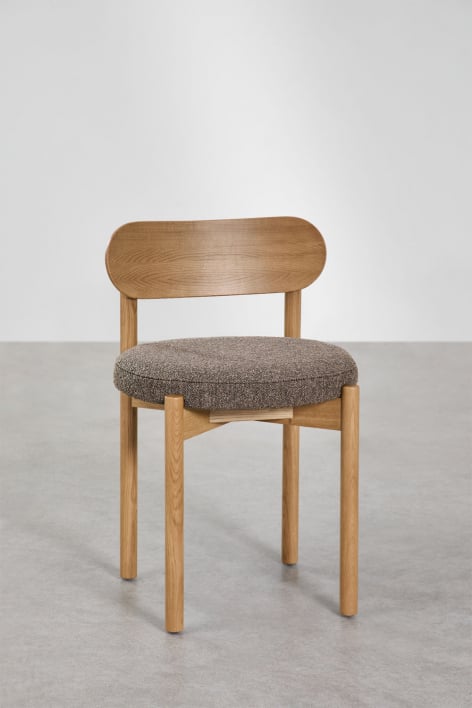 Set van 2 Bianca gestoffeerde eiken eetkamerstoelen - Bouclé Bruin - Tarwe