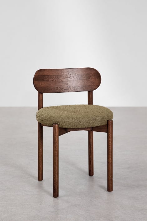 Set van 4 Bianca gestoffeerde eiken eetkamerstoelen - Bouclé Groen – Salie