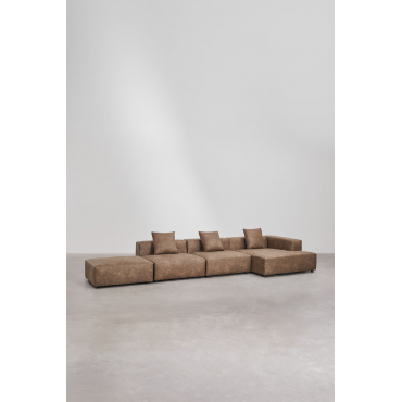 3-delige Chaise Longue Modulaire Bank Rechts Met Pof (↔︎450 Cm) Bruna Bruin Koffie Suède - Sklum