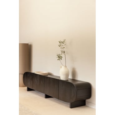 Tv-meubel 220x40 Cm In Mangohout Agathe Gewoon Zwart - Sklum
