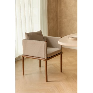 Olivia Acacia Houten Eetkamerstoel Met Armleuningen Beige - Semoline - Sklum
