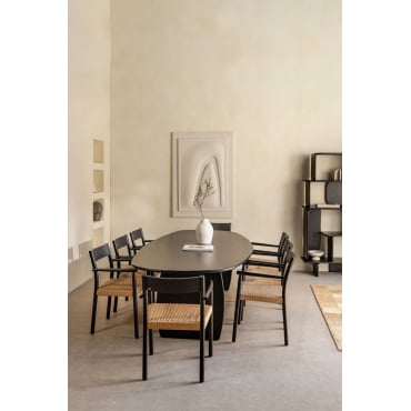Set Van 260x120 Cm Ovale Tafel In Agathe Mangohout En 8 Mara Eiken Eetkamerstoelen Gewoon Zwart - Sklum