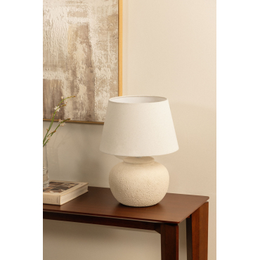 Kenaris Keramiek En Linnen Tafellamp Beige – Crème & ↑40 Cm - Sklum