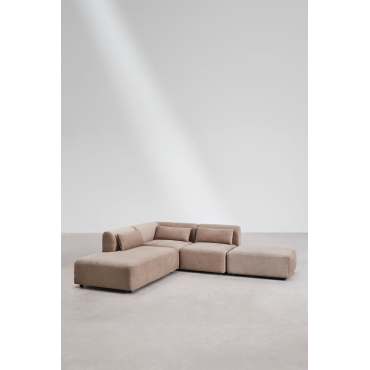 3-delige Modulaire Hoekbank Met Chaise Longue Links En Fogler Poef Corduroy Kameelbruin - Sklum