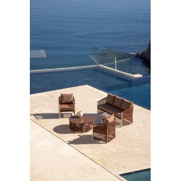 Tuinset Met Een 2-zitsbank, 2 Fauteuils En Salontafels Van Aluminium En Sophie Gevlochten Touw. Nagi Brąz - Sklum