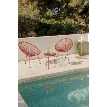 Tuinset Met 2 Fauteuils En Bijzettafel In Staal En Synthetisch Riet Nieuw Acapulco Rode Dakpan - Sklum