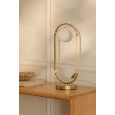 Metalen Tafellamp Met 2 Blaise Glazen Bollen Goud - Sklum