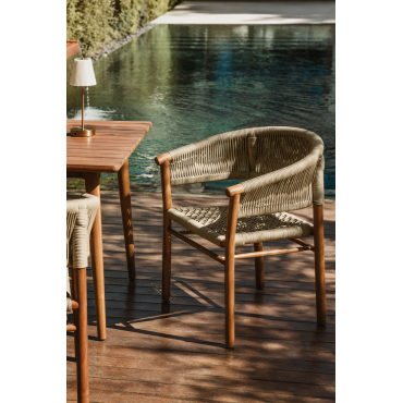 Pakket Van 4 Tenay Classic Tuinstoelen Met Armleuningen In Acaciahout En Gevlochten Touw Bruin - Tarwe - Sklum