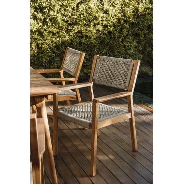 Tuinstoel Met Armleuningen Van Acaciahout En Gevlochten Touw Tenay Square Bruin - Tarwe - Sklum