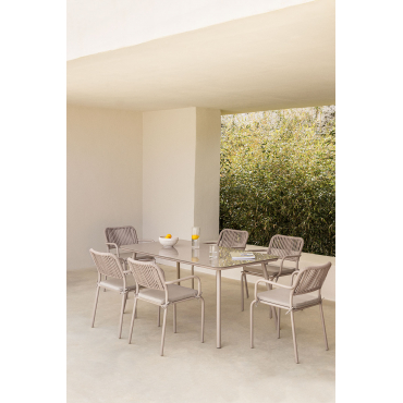Rechthoekige Tafelset 160x90 Cm En 6 Stapelbare Tuinstoelen Van Aluminium Arhiza Bruin - Mokka - Sklum