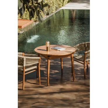 Ronde Tuintafel 100-135x100 Cm Uitschuifbaar Mahoniehout Tenay Acacia Bruin - Sklum