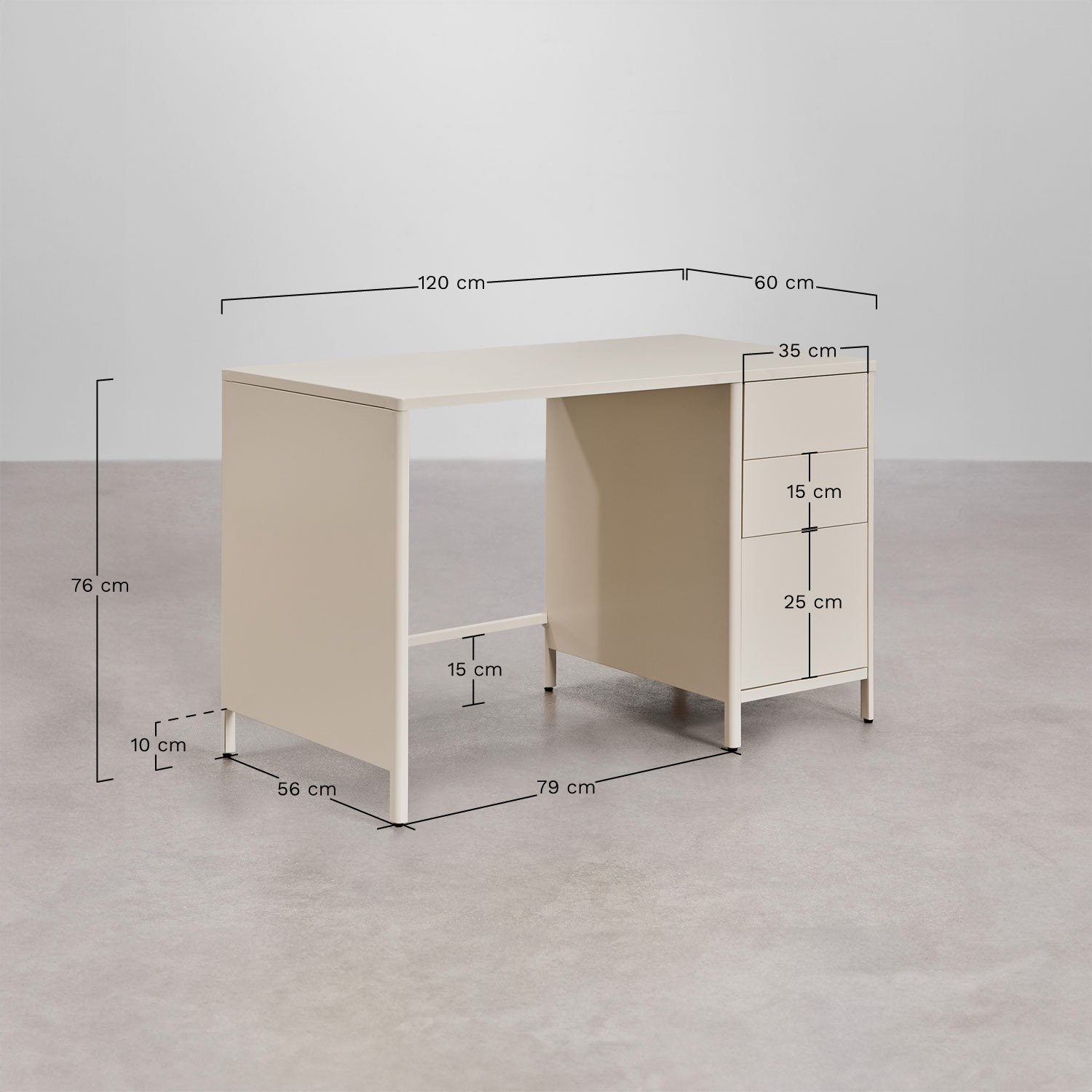 Michigan bureau 120x60 cm in staal met lades, AFMETINGEN