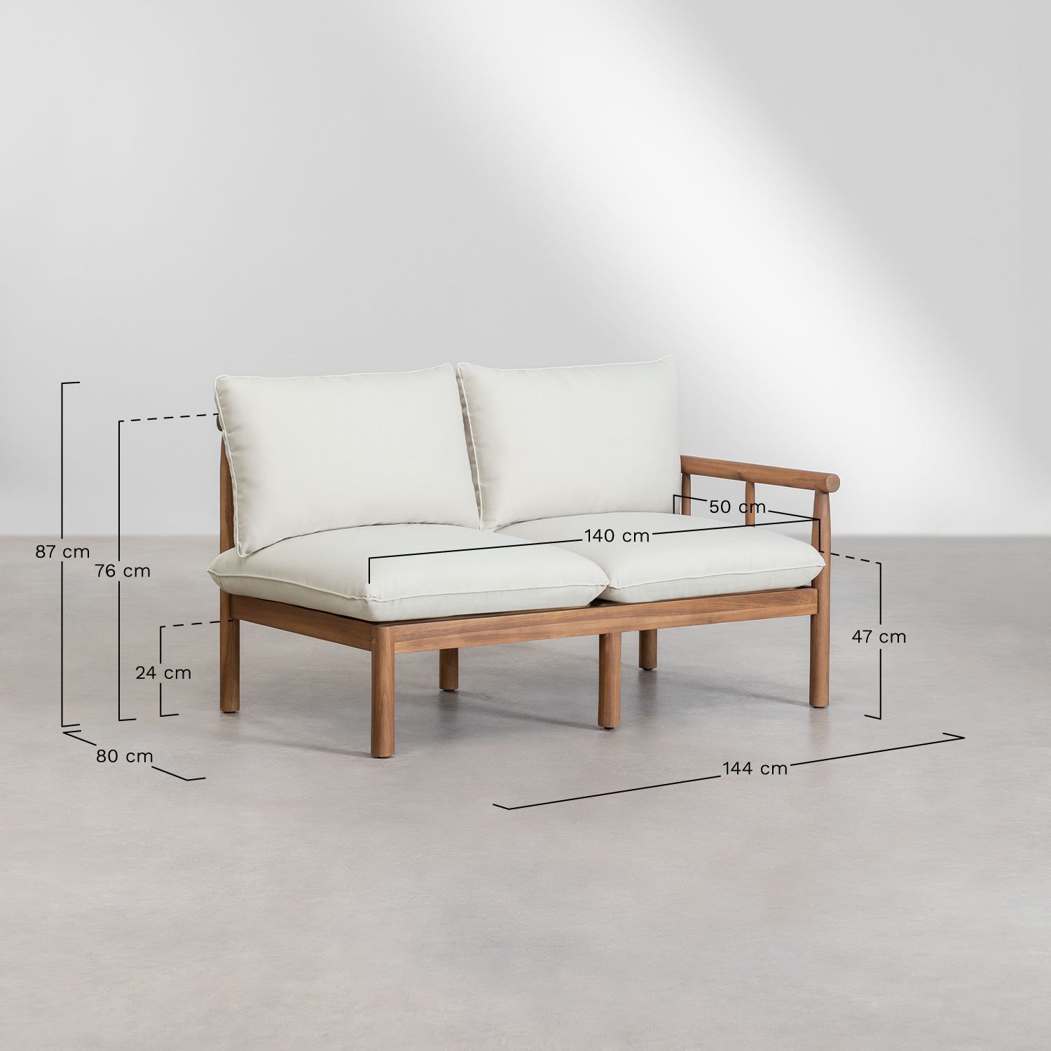 Tuinset met 5-zits hoekbank, fauteuil en salontafel in acaciahout Melvin   , AFMETINGEN