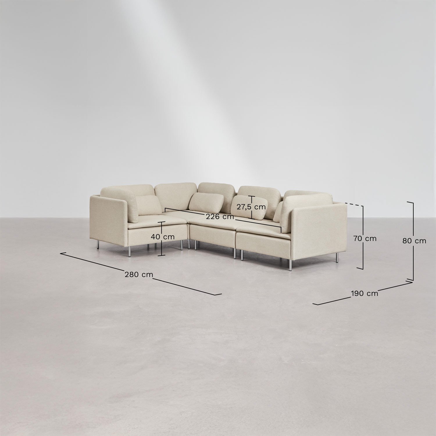 Modulaire hoekbank met 4 delen Oriol, AFMETINGEN