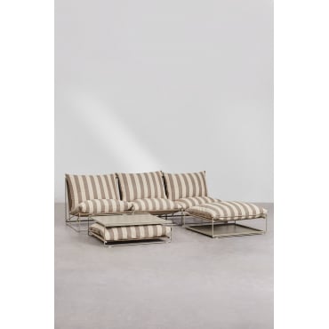 Amaro Tuinset Met 3-delige Modulaire Bank, Bijzettafel En Ombouwbare Poef Tapioca Beige - Bruin - Mokka - Sklum