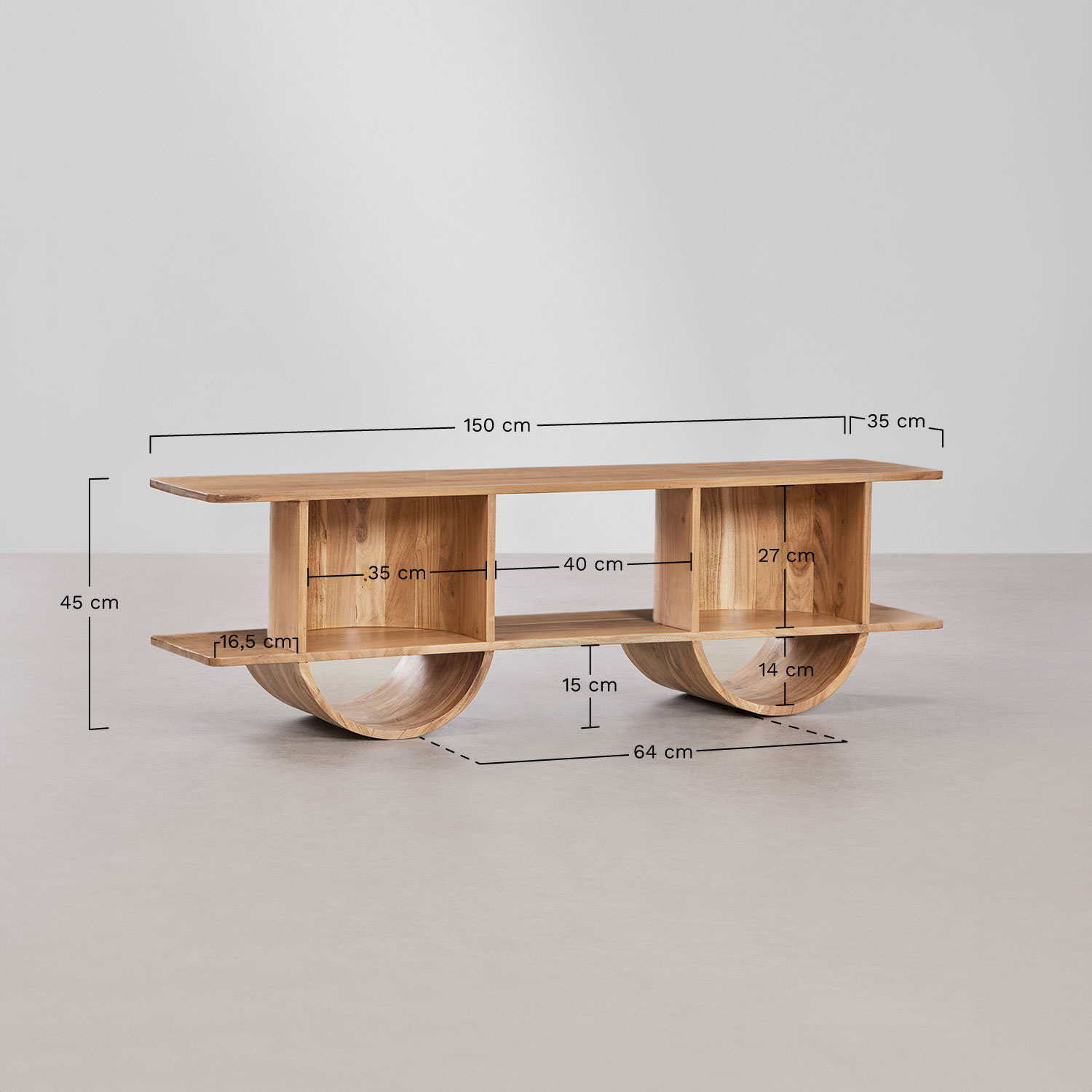 TV-meubel 150x35 cm in Flin-hout, AFMETINGEN