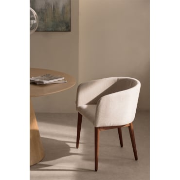 Set Van 4 Bunia Gestoffeerde Eetkamerstoelen Met Armleuningen Donker Hout & Stof Gebroken Wit - Sklum