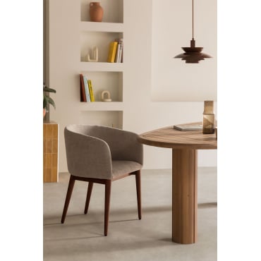 Set Van 4 Bunia Gestoffeerde Eetkamerstoelen Met Armleuningen Donker Hout & Stof Zandbruin - Sklum