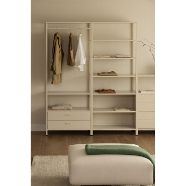 Janine 2-delige Open Modulaire Kledingkast Met Lades En Stalen Planken Tapioca Beige - Sklum