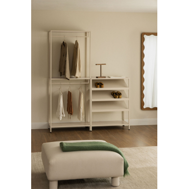 Janine 2-delige Open Modulaire Kledingkast Met Een Lage Stalen Garderobe En Schoenenrek Tapioca Beige - Sklum