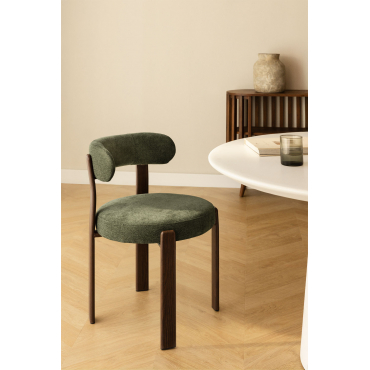 Set Van 2 Eetkamerstoelen In Jolie Chenille Stof Bruin – Donker Hout & Stof Chenille Groen – Salie - Sklum