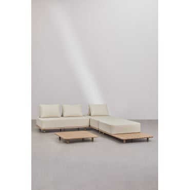 Woonkamerset Met 3-delige Modulaire Chaise Longue Bank Met Bijzettafel En Salontafel 95x95 Cm In Portet Acacia Gardenia Wit - Sklum