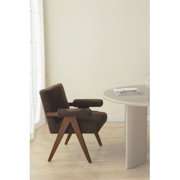 Eetkamerstoel Met Armleuningen In Hout En Bouclé Stof Lucca Bouclé Chocolade Bruin - Sklum