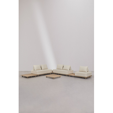 Woonkamerset Met Een Modulaire Hoekbank Met 4-delige Zij- En Salontafel, 95x95 Cm, In Portet Acacia. Gardenia Wit - Sklum