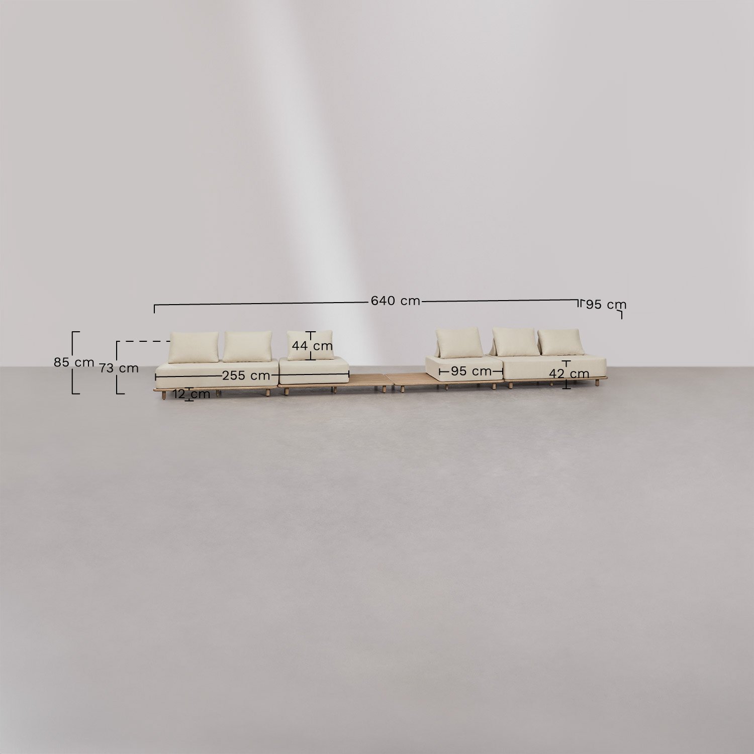 Tuinset met 4-delige modulaire bank met bijzettafel en salontafel 160x95 cm in Portet acacia, AFMETINGEN