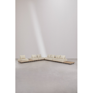 Woonkamerset Met 5-delige Modulaire Hoekbank Met Bijzettafel En Nachtkastje 95x95 Cm In Portet Acacia Gardenia Wit - Sklum
