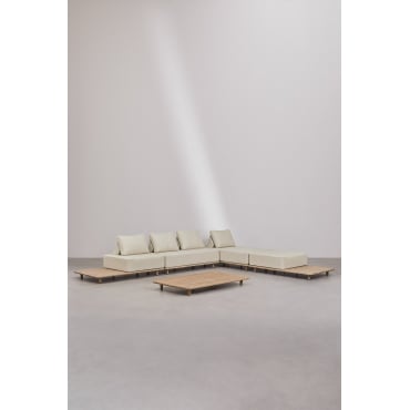 Woonkamerset Met 4-delige Modulaire Chaise Longuebank Met Bijzettafel En Salontafel 160x95 Cm In Portet Acacia Gardenia Wit - Sklum