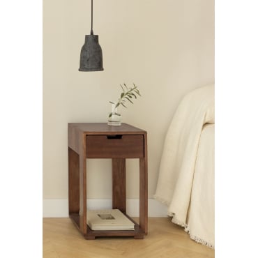 Set Van 2 Vierkante Nachtkastjes 35x35 Cm In Leduc Hout Donker Handvat Hout - Sklum