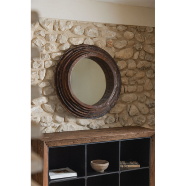 Ronde Wandspiegel Van Gerecycled Hout Ø90 Cm Malbork Gerecycled Hout - Sklum