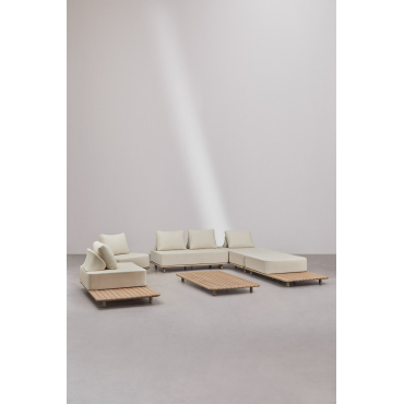 Woonkamerset Met Een Modulaire 3-delige Chaise Longuebank, Bijzettafel, 2 Fauteuils En Een Salontafel Van 160x95 Cm In Portet Ac Gardenia Wit - Sklum