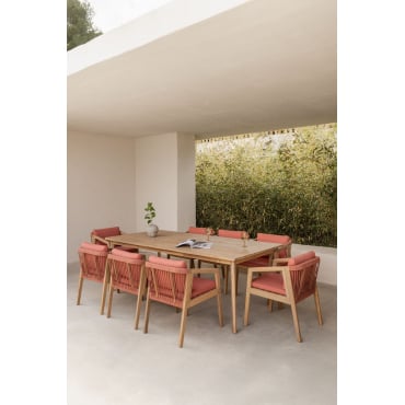 Rechthoekige Tafelset 220x100 Cm En 8 Tuinstoelen In Acaciahout En Gevlochten Touw Kaela Stof Rode Dakpan - Sklum