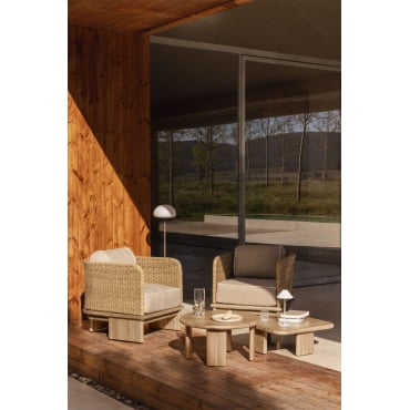 Tuinset Met 2 Fauteuils En 2 Salontafels In Rotan En Acaciahout Famara Lichte Acaciekleur - Sklum