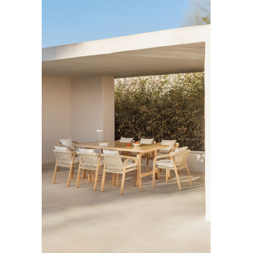 Rechthoekige Tafelset 200x100 Cm En 8 Tuinstoelen Met Armleuningen In Acaciahout En Dubai Cement Geel – Messing & Rustiek Acaciabruin - Sklum