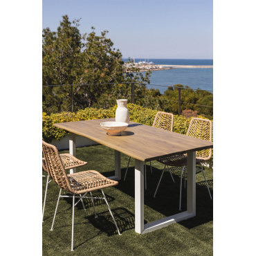 Tuin Tafel Rechthoekig 180x90 Cm In Acaciahout En Staal Maupi Gardenia Wit - Sklum