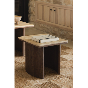 Casilda Travertijn En Acaciahouten Bijzettafel Travertine & 40 X 40 X 40 Cm - Sklum