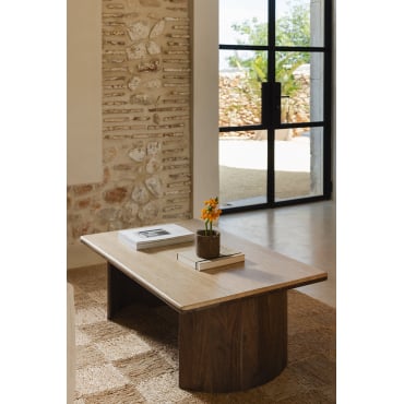 Rechthoekige Salontafel 110x70 Cm In Travertijn En Acaciahout Casilda Travertine - Sklum