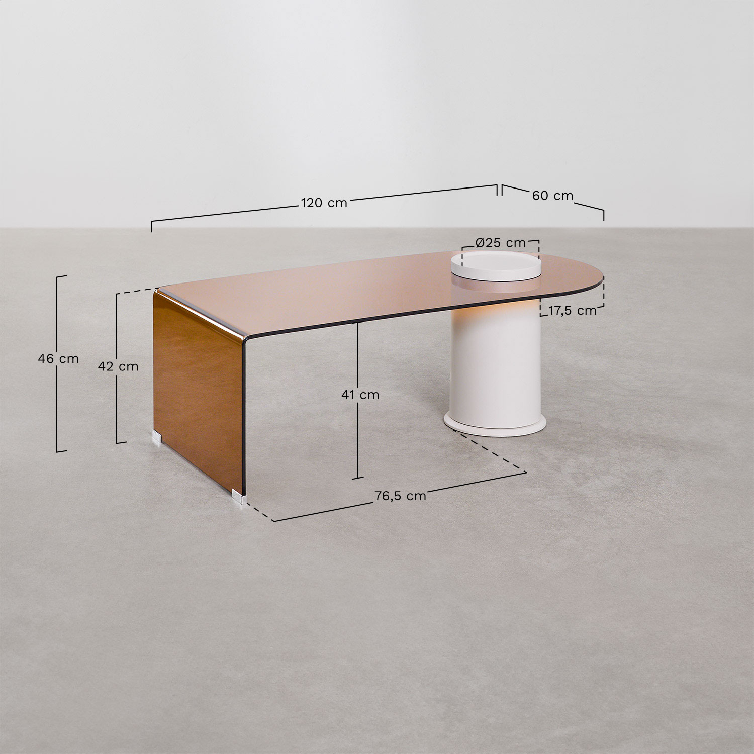 Salontafel 120x60 cm van gehard glas Soloy, AFMETINGEN