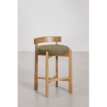 Set Van 2 Hoge Krukken In Eikenhout En Manila-bekleding Natuurlijk Hout & ↑65 Cm & Bouclé Leger Groen - Sklum
