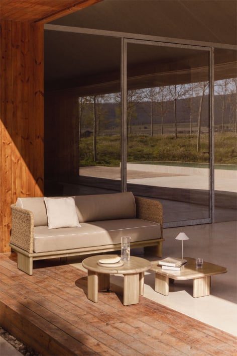 Tuinset met 3-zitsbank en 2 salontafels in rotan en acaciahout Famara