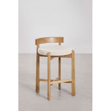 Set Van 2 Hoge Krukken In Eikenhout En Manila-bekleding Natuurlijk Hout & ↑65 Cm & Stof Gebroken Wit - Sklum
