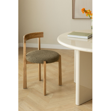 Set Van 4 Eikenhouten Eetkamerstoelen Met Bekleding Manila Natuurlijk Hout & Bouclé Leger Groen - Sklum