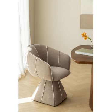 Pack Van 4 Draaibare Eetkamerstoelen Met Armleuningen, Bekleed Tallin Chenille Bruin Wheat - Sklum
